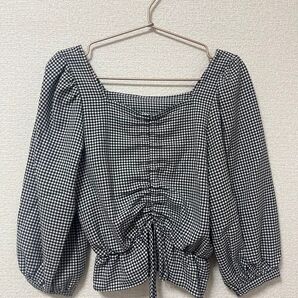 【古着】ギンガムチェックドロストトップス