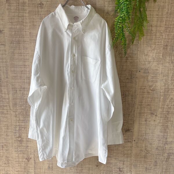 【blooks brothers】高級 長袖シャツ ボタンダウン 日本製 赤タグ ホワイト ワイシャツ EST1818 7つボタン