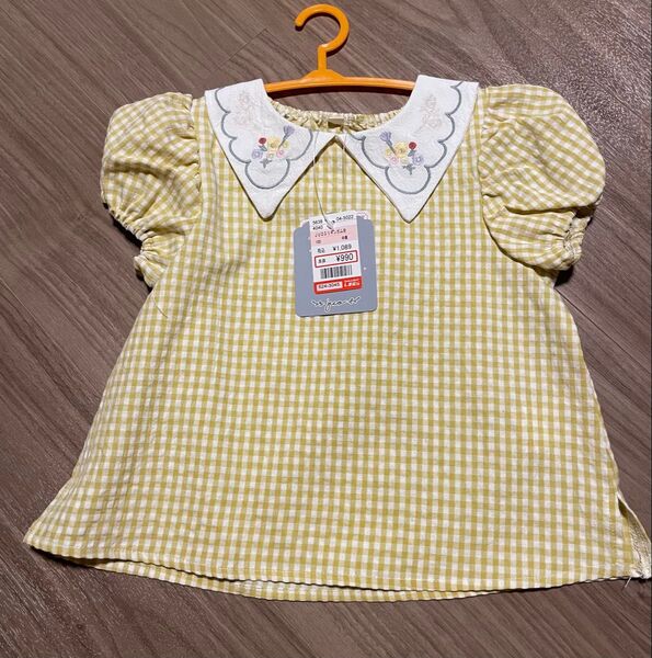 【新品・未使用】しまむら juo 襟付き ギンガムチェックブラウス 100㎝ 半袖 カットソー 半袖Tシャツ
