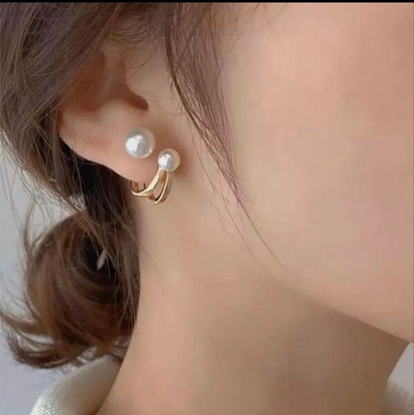 ピアス ダブルライン パール