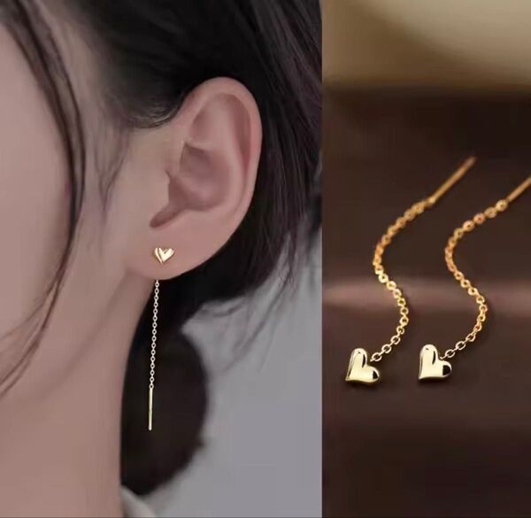 ピアス ハート ロングチェーン