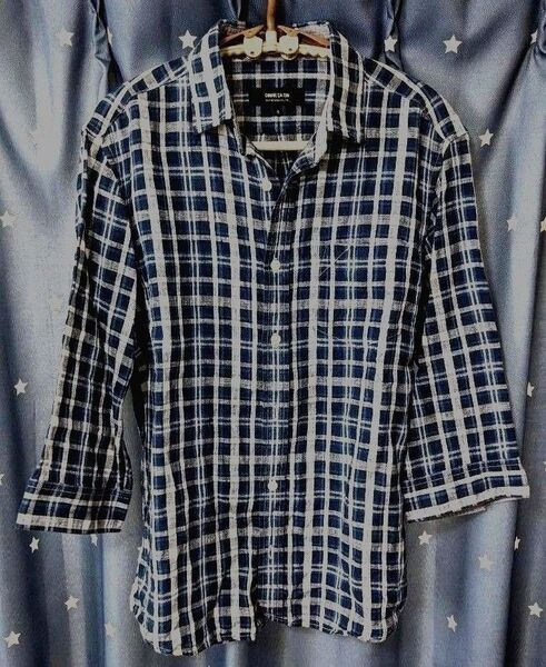 COMME CA ISM 七分袖シャツ チェック柄シャツ 麻 Sサイズ コムサイズム