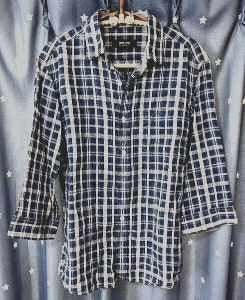 COMME CA ISM 七分袖シャツ チェック柄シャツ 麻 Sサイズ コムサイズム
