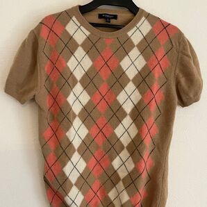 BURBERRY LONDON半袖ニット アーガイル柄 ブラウン 38 made in Italy