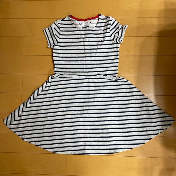 トミーヒルフィガー TOMMY HILFIGER ボーダー 半袖ワンピース キッズ ガールズ 152