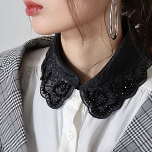 【未使用】je crois soi レース刺繍&ビジュー 付け衿 付け襟 つけえり ビーズ 刺繍 ブラック