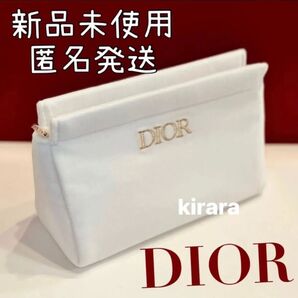 DIOR ディオール ポーチ ノベルティ ベロア調 ホワイト クラッチバック 限定 コスメポーチ ゴールドファスナー 化粧ポーチ