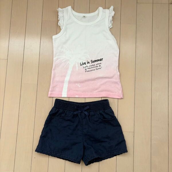 女の子120-130セット 上下セット ショートパンツ 半袖Tシャツ タンクトップ
