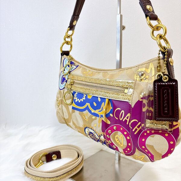 コーチ COACH ハンドバッグ ショルダー ポピー ワンショルダー シグネチャー 総柄 ハート スタッズ スパンコール 2way