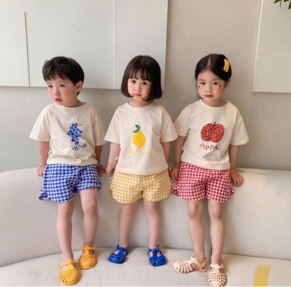 韓国風子供服100cm 半袖セットアップ りんご 韓国 男女兼用
