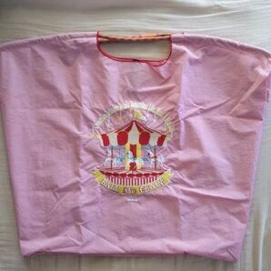 韓国 刺繍 トートバッグ メリーゴーランド ピンク Lサイズ
