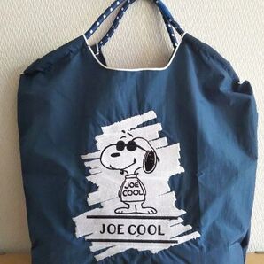 韓国 刺繍 エコバッグ 折りたたみトートバッグ 軽量 ナイロン キャラクター ネイビー Mサイズ SNOOPY