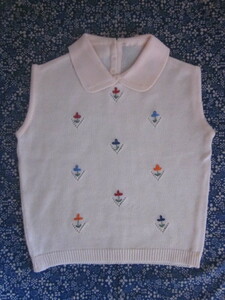  Britain retro Vintage * Junior girl *. flower flower embroidery * lovely *.. pink series * summer knitted sweater * the best 