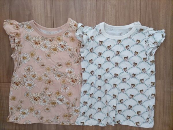 ユニクロ ポール&ジョー トップス Tシャツ フラワー ネコ 2枚 90
