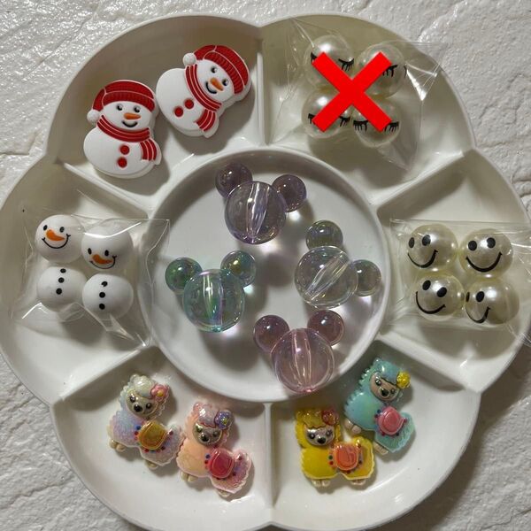カスタムボールペンに入るビーズ シリコンビーズ 雪だるま ねずみ パール調ニコちゃん、アルパカ、ウッドビーズお顔、ねこ顔