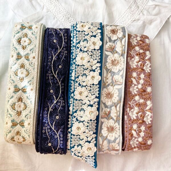 【再販】インド刺繍リボン カット売り ⑦ チュール オーガンジー アンティーク