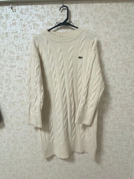 LACOSTE ケーブルニットワンピース オフホワイト