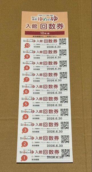 ゆめのゆ 夢の湯 金沢 かなざわ カナザワ 入館 回数券 10枚 新品
