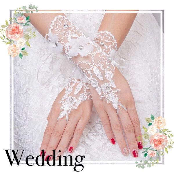 ブライダルアクセサリー グローブ 手袋 結婚式 フィンガーレス レース フラワー ブライダル ウェディンググローブ 小物