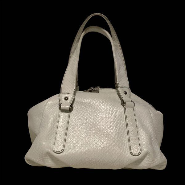 U by ungaro ウンガロ パイソン型押しレザーミニボストンハンドバッグ ホワイト
