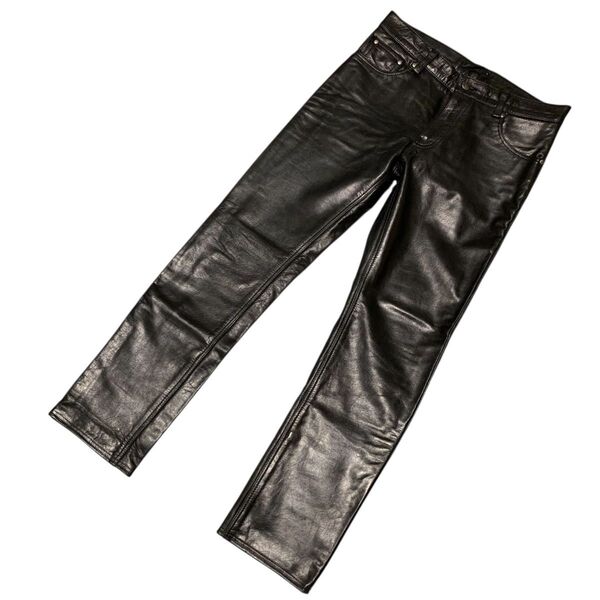 定3.5万 Liugoo Leathers リューグーレザーズ 牛革レザーパンツ34 ブラック