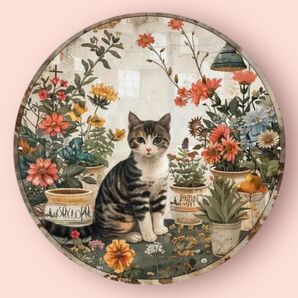 新品 白キジ猫 サイン 看板 壁掛け 猫雑貨 猫柄 猫グッズ ガーデニング 庭
