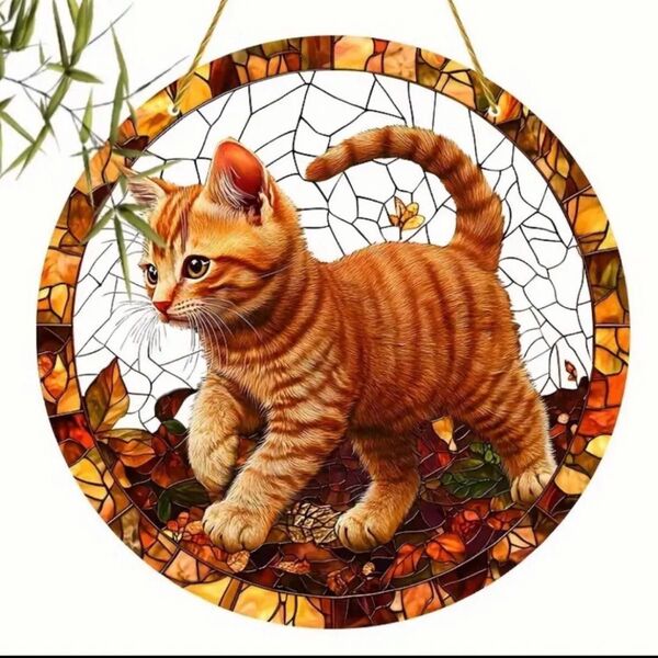 新品 サンキャッチャー ステンドグラス風 子猫 茶トラ猫 猫雑貨 猫グッズ 猫柄