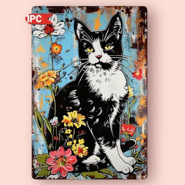 新品 はちわれ猫 タキシード猫 看板 サイン 壁掛け 猫雑貨 猫グッズ 猫柄