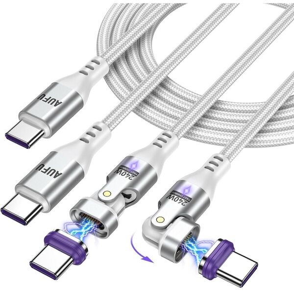 PD 240W USB Type-C マグネット 充電 16ピン L字型 180°回転【1.8M】5A急速充電 データ転送対応