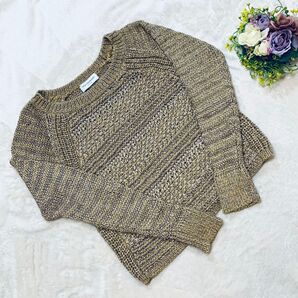TRU TRUSSARDI トラサルディ【38】ゴールド メランジ メッシュニット セーター