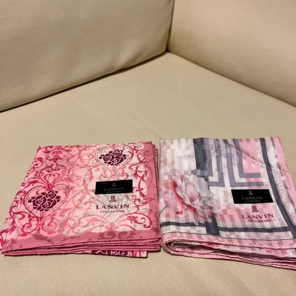 ランバン LANVIN 大判 ハンカチ シルク スカーフ 2枚セット 未使用 ランバンコレクション