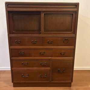 木製ダークブラウン収納棚 12引き出し アンティーク タンス 箪笥 古家具 古箪笥 収納棚 収納 家具 茶箪笥 飾り棚 食器棚