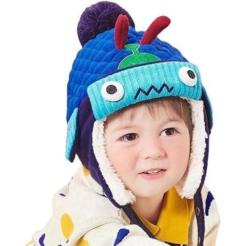 ニット帽 耳あて パイロットキャップ 赤ちゃん ベビー 幼児 キッズ ポンポン付き 冬 暖かい 耳あて付き 帽