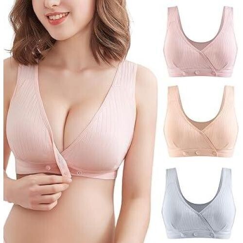 マタニティブラ 前開き 3枚セット ナイトブラ ノンワイヤー 授乳ブラジャー 綿 垂れない 大きいサイズ 着(#0