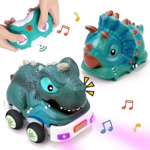 ラジコンカー 男の子 車 おもちゃ 恐竜 玩具 2歳 3歳 電動RC リモコンカー 交換可能な恐竜の頭おもちゃ ライトア