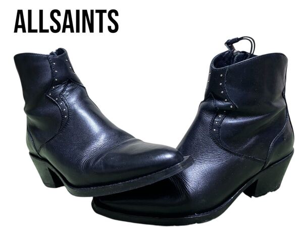 美品! ALLSAINTS オールセインツ レザー サイズファスナーブーツ 38 ショートブーツ サイドゴアブーツ
