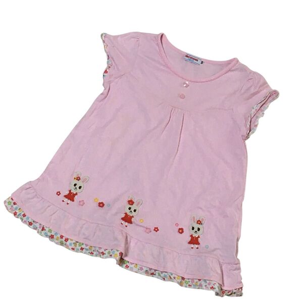 ミキハウス MIKIHOUSE 120 うさこ 花柄裾ポイント フリル 半袖Tシャツ