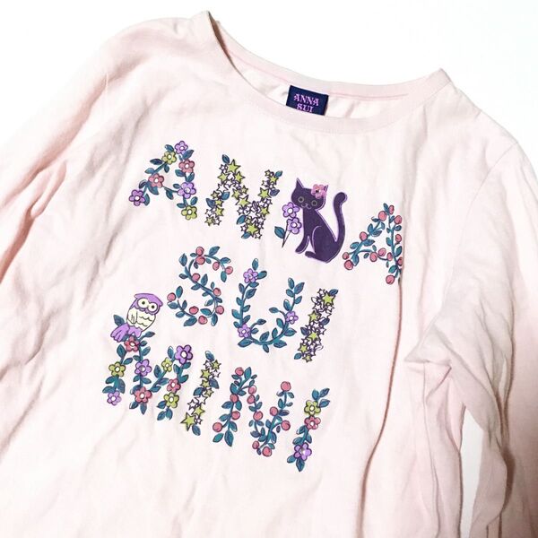 ANNASUI mini 130 アナスイミニ ネコ 長袖 Tシャツ 袖ゆったり ロゴ 花柄 猫