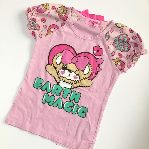 Tシャツ 女の子 アースマジック EARTHMAGIC 子供服 半袖Tシャツ キッズ ストレッチ マフィー リボン 130 キッズ
