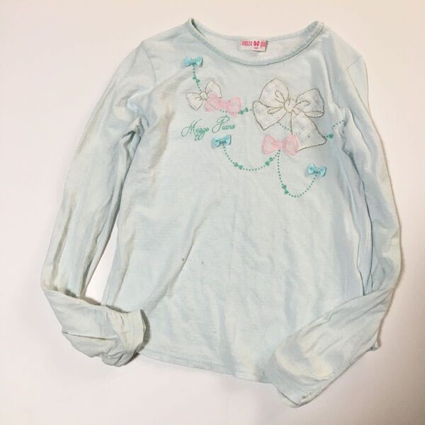 mezzopiano メゾピアノ 140 ロゴ入り 長袖 リボン Tシャツ キッズ 女の子 水色