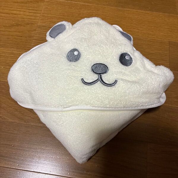 ベビー用 フード付きバスタオル クマ 刺繍 ホワイト