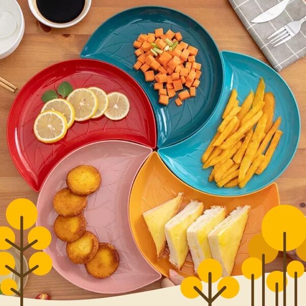 三日月型 食器 皿 トレー トレイ プレート セット 5枚 5皿 カラフル プラスチック 北欧風 子供 子ども ペット 家族