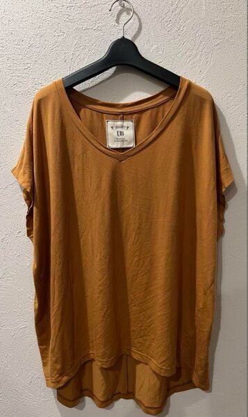 UB ブラウン系 無地 Vネック ノースリーブ Tシャツ L