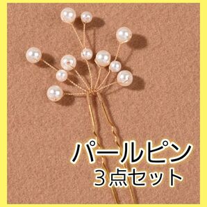 パール風ヘアピン 3点セット ゴールド 髪飾り 成人式 和装 結婚式 かんざし 髪飾り ヘアアクセサリー 袴 振袖 前撮り