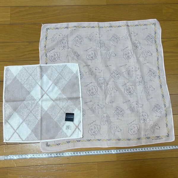 Burberry バーバリー タオルハンカチ 未使用品 ハンカチ 犬柄 中古品2枚 まとめ売り