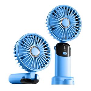 充電式ハンディファン ブルー デジタル表示 熱中症対策 首掛け 扇風機