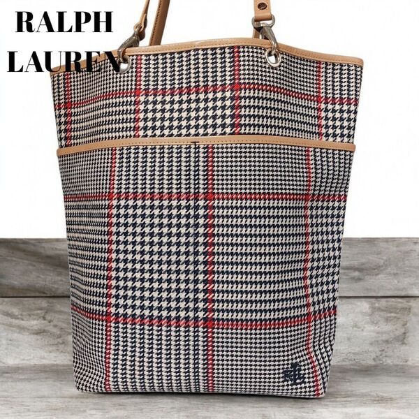 ラルフローレン トートバッグ ロゴ刺繍 千鳥格子 RALPH LAUREN
