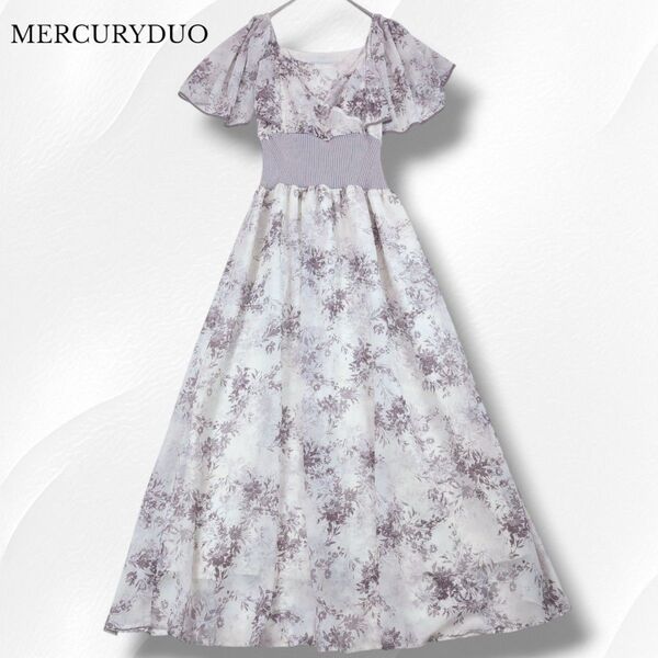 MERCURYDUO マーキュリーデュオ フラワーパイピングウエストリブワンピース ロングワンピース 花柄 シフォン