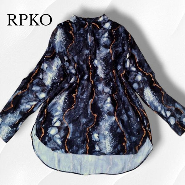 RРКО ルプコ ブラウス プルオーバー 長袖 メンズライク ボーイッシュ チュニック モザイク 抽象模様 日本製