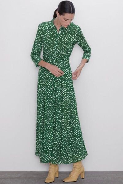 ZARA 総柄マキシ丈シャツワンピース ザラ